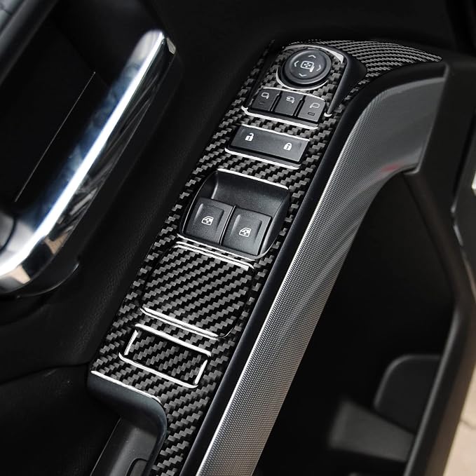 Real Carbon Fiber Fit for Chevy Silverado/GMC Sierra 1500 2014-2018 for 2500/3500HD 2015-2019 Car Window Lifting Switch Panel Trim Door Decals Sticker Auto Interior Accessories Cover Style A Black