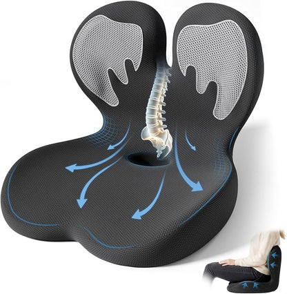Seat Cushion,Office Chair Cushion with Lumbar Support,Memory Foam Car Orthopedic Cushion,Ergonomic Designed for Long Sitting,Tailbone & Back Pain Relief,Sciatica Pillow for Office,Car,Home Chair