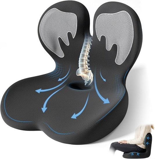 Seat Cushion,Office Chair Cushion with Lumbar Support,Memory Foam Car Orthopedic Cushion,Ergonomic Designed for Long Sitting,Tailbone & Back Pain Relief,Sciatica Pillow for Office,Car,Home Chair