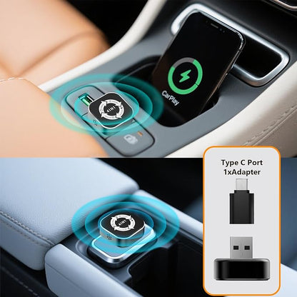 4 in 1 Wireless Carplay Adapter, Wired to Wireless Adapter for Car Play& Android Auto&Airplay&Mirror Link,USB-A Plug with Type-C Extension,Mini Size and Compact (4 in 1)