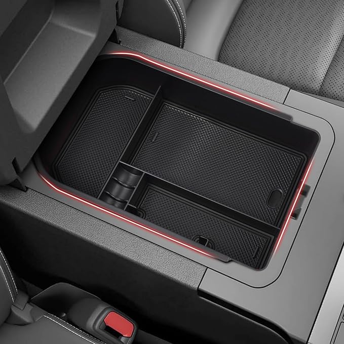 Autorder Center Console Organizer for 2024 2025 2026 Toyota Land Cruiser 250 Prado J250 LC250 Accessories Armrest Storage Box Secondary Insert Tray with Black & Red Silicone Mats(Not for Cool Box)
