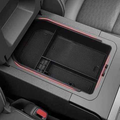 Autorder Center Console Organizer for 2024 2025 2026 Toyota Land Cruiser 250 Prado J250 LC250 Accessories Armrest Storage Box Secondary Insert Tray with Black & Red Silicone Mats(Not for Cool Box)