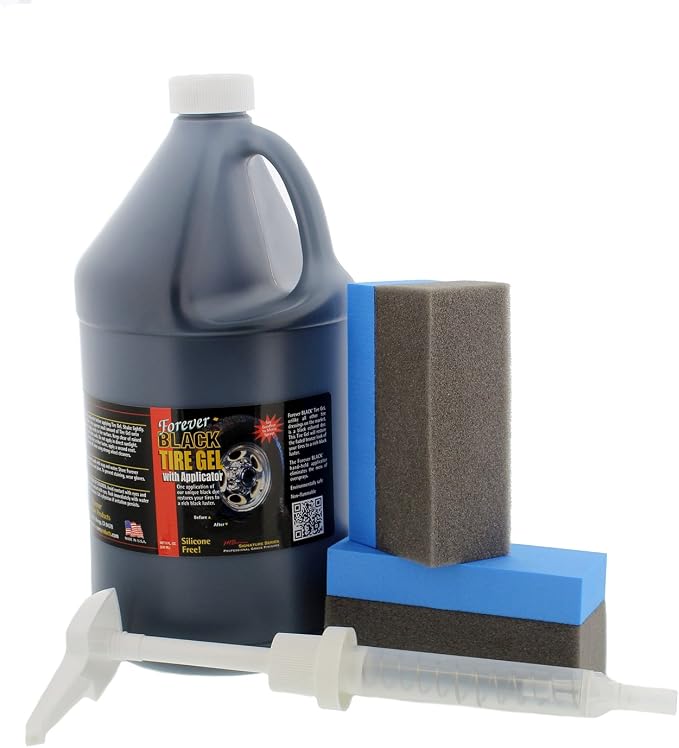 Forever BLACK Tire Gel Gallon with Dispensing Pump and 2 Foam Applicators
