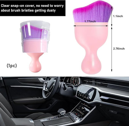 Ziciner Car Detailing Brush, Curved Soft Bristles Auto Removal Dust Collectors, Universal Vehicle Dashboard, Air Conditioner Vents etc Interior Cleaning Tool Accessory (Pink/Purple)