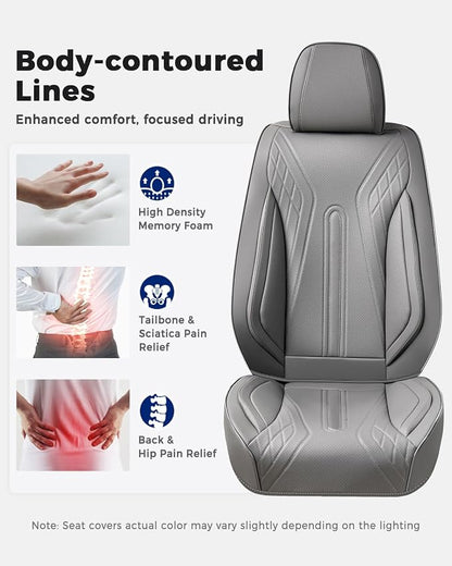 Huidasource Car Seat Covers Full Set, Universal Fit for Most Cars SUV Trucks, Full Coverage Nappa Leather Seat Cover, Airbag, Cupholder Compatible, Velcro Adjustable, Seat Function Retain, Gray