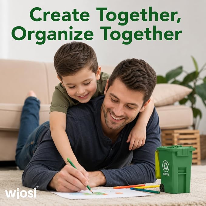 Wiosi Mini Garbage Trash Pen Holder for Desk, Pack of 2, Blue & Green, Tiny Recycle Bin Pencil Holder | Storage for Pencils & Pens | Office Stationery to Organize the Desk | Ideal for Student Work
