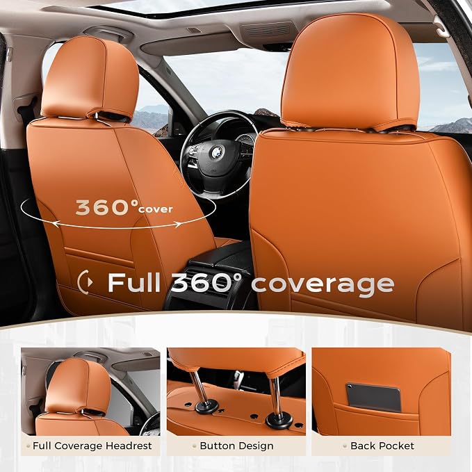 Coverado Car Seat Cover, Cover for Cars Full Seat, Premium Leather, Universal Fit Waterproof Seat Protectors, Car Seat Cushion Non-Slip for Most Cars-Brown