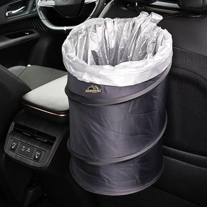 Armor All Car Trash Can, 3.3 Gallon Pop-Up Garbage Bin, Waterproof, Loop for Hanging, Velcro Base, Washable, Metal Frame, Portable Collapsible Design for Easy Storage, 12” Inch High x 9” Inch Wide