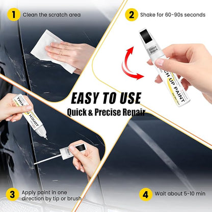 Gloss Black Touch Up Paint for cars, 2-in-1 Brush & Tip, 0.4 fl oz - Universal Car Scratch Repair Pen for Scratches & Scuffs, OEM Color Match, Quick-Dry & Long-Lasting