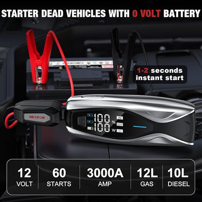 NEXPOW X7 3000A Car Jump Starter, 12V Portable Battery Pack with 60W PD Two-Way Fast Charging, 3.2" HD Display, Up to 12L Gas & 10L Diesel