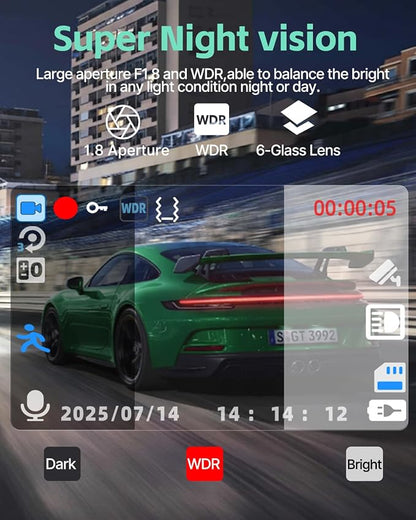 Dash Cam Front Rear and Inside, 3 Channel Dual Dash Camera for Cars W/ 64GB Card,1080P Dashcam Front with Night Vision,Loop Recording,G-Sensor,24H Park Monitor