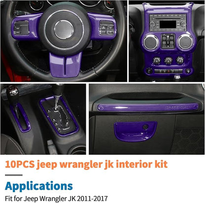JeCar 10pcs Full Purple Interior Trim Kit Fit for Jeep Wrangler JK 2011-2017