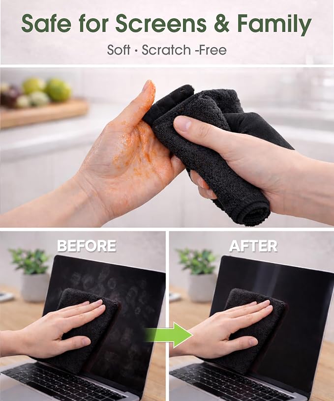 Microfiber Cleaning Cloth Roll - 100 Pack Tear Away Microfiber Paper Towels, Reusable, Washable, Scratch-Free, Kitchen Towels for Car, Home, Kitchen, Glass, Dishes (Black)