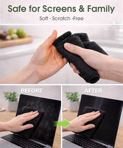Microfiber Cleaning Cloth Roll - 100 Pack Tear Away Microfiber Paper Towels, Reusable, Washable, Scratch-Free, Kitchen Towels for Car, Home, Kitchen, Glass, Dishes (Black)