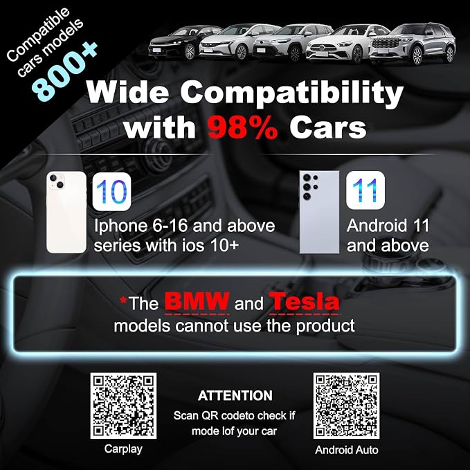 Wireless Carplay Adapter for Apple iPhone, Convert Wired to Wireless Car Play Adapter with Seamless Connection, Mini Appe CarPlay Wireless Adapter Compatible with Cars from 2018 & iOS 10+