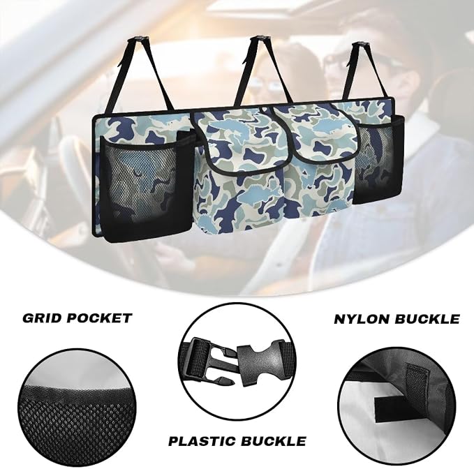 Fish Hunting Car Trunk Organizer Foldable Vehicle Interior Cargo Organizers Accessories Backseat Hanging Organizer with 4 Storage Bag Suitable for Most Cars,SUV,Sedan