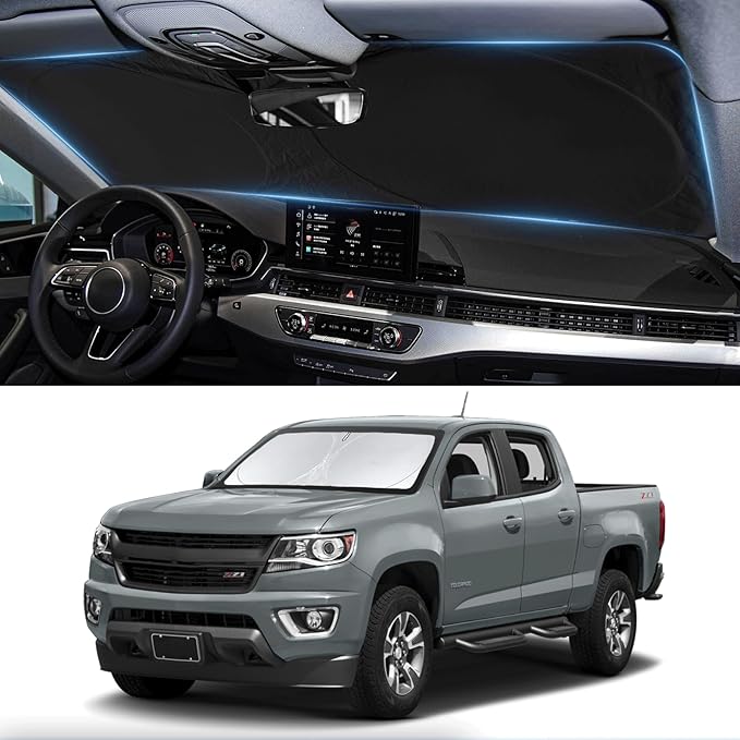 for Chevy Colorado 2026 Windshield Sun Shade Sunshade- for Chevrolet Colorado 2015-2023 2024 2025 Truck Accessories Windshield Cover 210T Reflective Front Window Protector Blocks UV Car Sun Visor