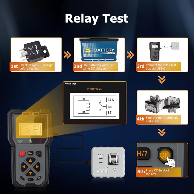 TopDiag T400 4-in-1 OBD2 Scanner Diagnostic Tool, Car Diagnostic Tool, 12V Battery Tester Check Engine Code Reader, Relay Tester, Fuel Injector Tester for Any Vehicle with an OBDII Port