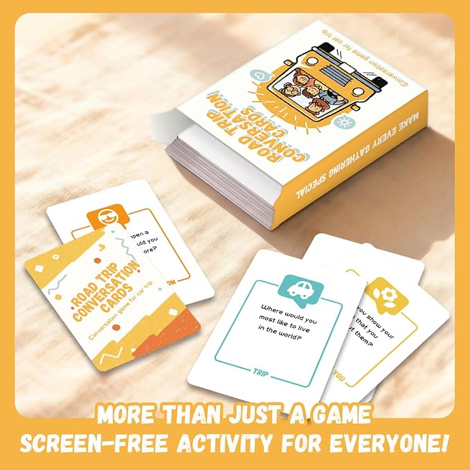 Road Trip Conversation Cards for Kids and Adults - Talk, Laugh, Bond for Family Trip - Conversation Cards for Family, Car Game, Road Trip Essentials