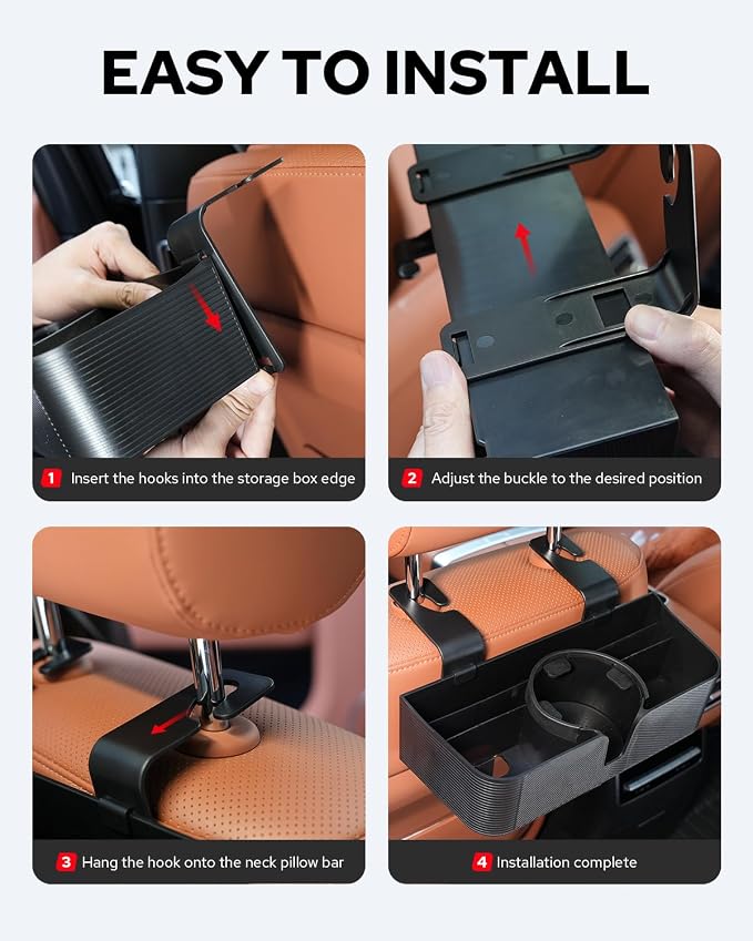 Benlari Car Headrest Backseat Organizer with 3.7" Cup Holder - 3 in 1 Seat Back Organizer Headrest Hooks, Multifunctional Storage for Car Backseat Travel Accessories (2pcs)