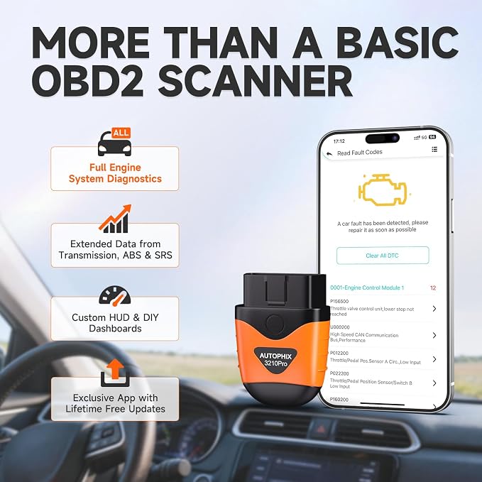 AUTOPHIX Bluetooth OBD2 Scanner for Cars - Read & Clear Engine Codes, Transmission ABS SRS Live Data, HUD Dashboards OBD2 Code Reader Diagnostic Tool to Scan OBD for iPhone & Android