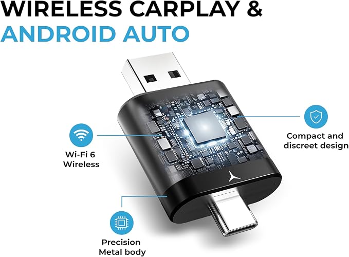 ZORVIA Wireless CarPlay Adapter for iPhone & Android Auto 2026 Upgraded - Convert Wired CarPlay to Wireless, Fast Auto Reconnect, Plug and Play, USB-C & USB-A (Black)