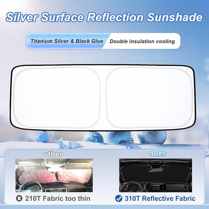 Windshield Sun Shade for 2018-2026 Jeep Wrangler JL JLU & 2020-2026 Gladiator JT, 310T Polyester Foldable Front Window Shade Cover, Full Coverage UV Heat Blocker, Keep Interior Cool