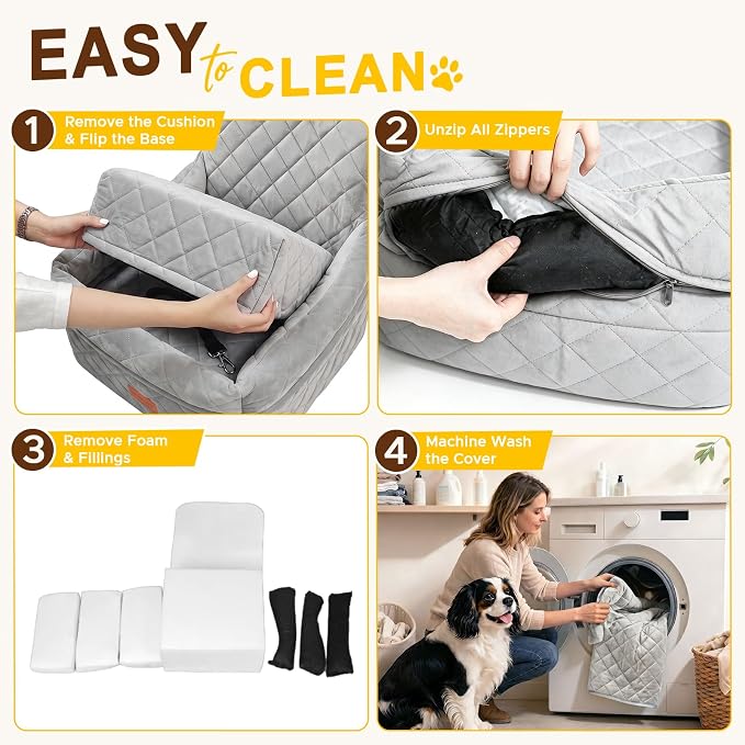 Dog Booster Car Seats for S/M Dogs Up to 35lbs,Pet Car Seat/Travel Bed with Washable&Removable Cover,Storage Pockets,Dog Safety Belt and Elevated Cushion Fits in Front/Back Seat