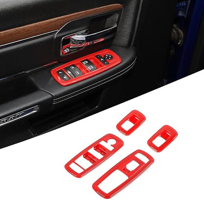 Red Window Lift Switch Cover Interior Button Trim Kit for Dodge RAM 2010-2017/Dodge Charger Durango 2011-2021