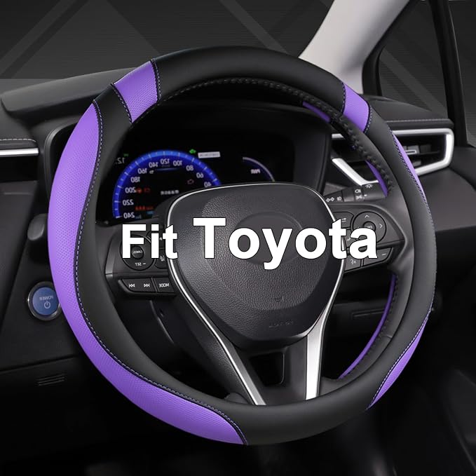 West Llama Customized Auto Car Steering Wheel Cover for Toyota Rav4 Corolla Camry Highlander (Black+Purple-Standard Size)