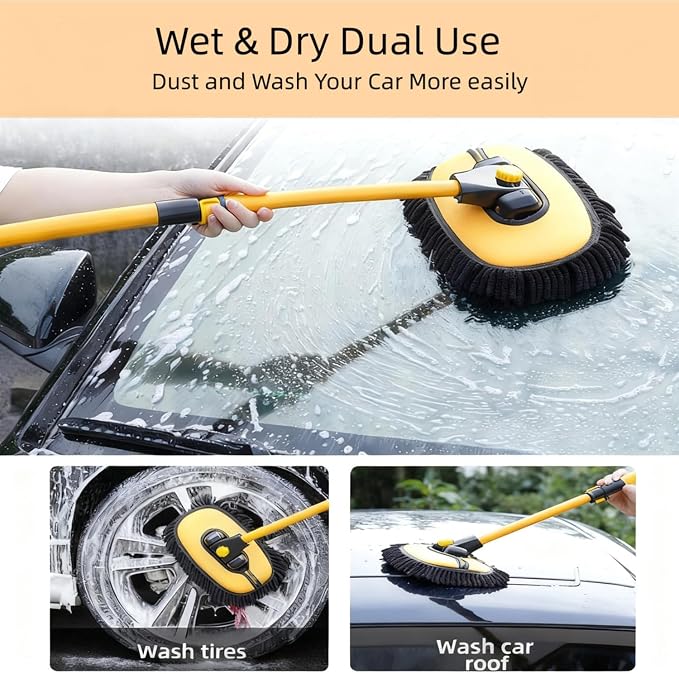 Car Wash Brush with Long Handle, 15°Curved Car Cleaning Brush with Extension Pole Scratch Free, Microfiber Exterior Cleaning Mop Mitt for Washing Roof Truck Camper SUV (2)