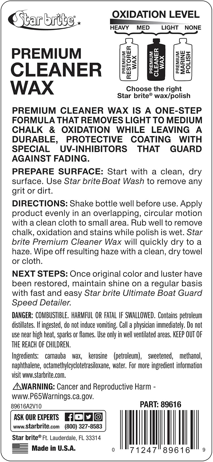 STAR BRITE One-Step Cleaner Wax with UV Protection - Removes Chalk & Oxidation from Fiberglass, Metals & Painted Surfaces