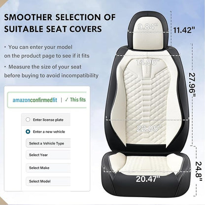 Coverado Leather Seat Covers, Car Seat Covers Full Set, Waterproof Nappa Leather Car Seat Cover, Car Seat Protectors 5 Seats, Black & White Automotive Seat Covers Fit for Most Cars Trucks