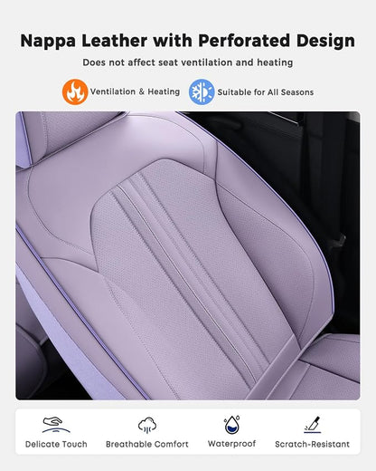 Huidasource Purple Seat Covers, Luxury Faux Leather Car Seat Covers, Velcro Adjustable, with Airbags, Child Seat, Perforation Cooling＆Heating, Universal Fit for Most Cars, Vans, Trucks, SUVs, Purple