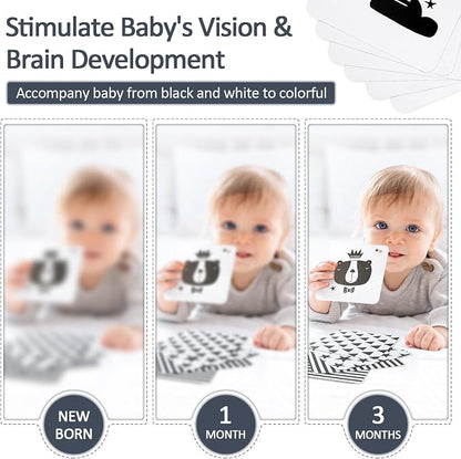 Joyreal High Contrast Baby Toys for Newborn, Black and White Baby Sensory Toys with Car Seat Toys,Infant Toys with Black White Cards Book, Montessori Toys for Baby Gifts