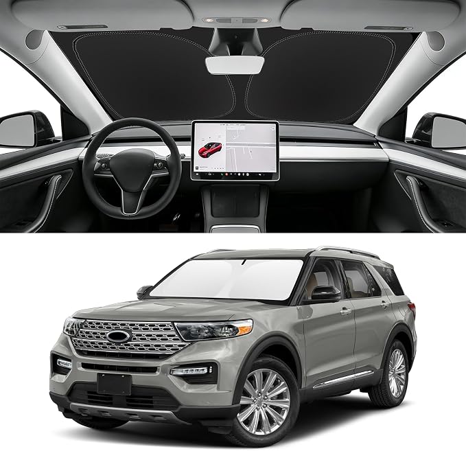 Custom Fit Windshield Sun Shade for Ford Explorer 2020-2026, Blocks UV & Heat, Front Window Sunshade Accessories, Easy Fold & Store Keep Your Car Cooler
