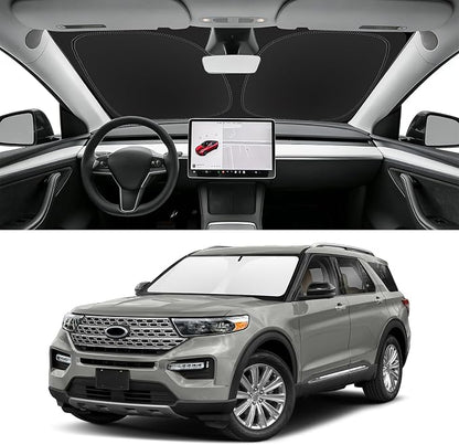 Custom Fit Windshield Sun Shade for Ford Explorer 2020-2026, Blocks UV & Heat, Front Window Sunshade Accessories, Easy Fold & Store Keep Your Car Cooler