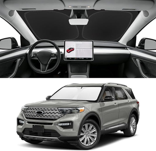 Custom Fit Windshield Sun Shade for Ford Explorer 2020-2026, Blocks UV & Heat, Front Window Sunshade Accessories, Easy Fold & Store Keep Your Car Cooler