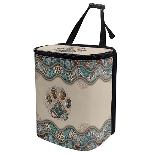 Talayituse Boho Paws Print Car Trash Can with Lid, Leak Proof Auto Trash Bag Hanging Vehicle Garbage Can Multipurpose Storage Container for Back Seat Road Trip