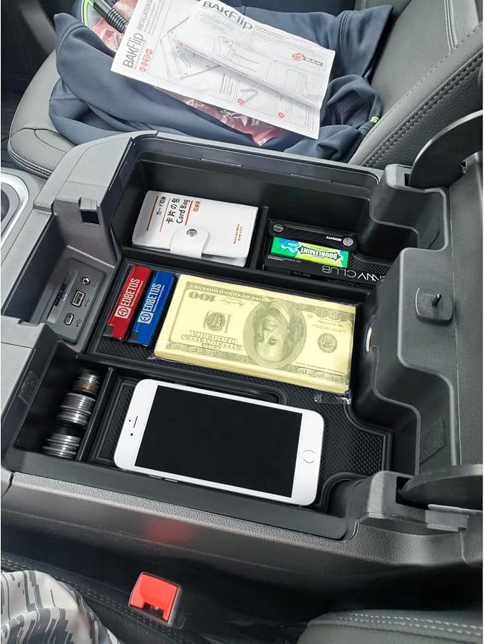 Full Size Center Console Organizer Tray Compatible with 2019-2022 Chevy Silverado/GMC Sierra 1500 and 2020-2022 2023 Silverado/Sierra 2500HD 3500HD Accessories -Full Console w/Bucket Seats ONLY, Black
