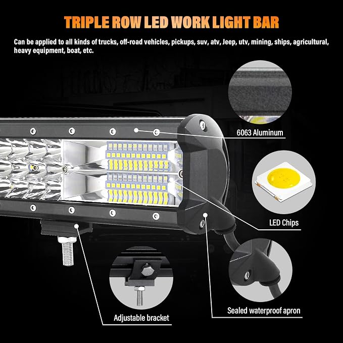 Willpower 28 inch 396W LED Light Bar Triple Row Spot Flood Combo Beam Off Road Driving Lights Waterproof Work Light for Jeep Trucks SUV ATV UTV Boat Lights, 12V 24V