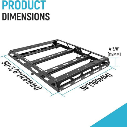 ECOTRIC 50" x 39" x 4.75" Roof Rack Cargo Basket W/Cross Bars Fit for Car SUV Pickup Truck Van Universal Top Cargo Carrier Metal Luggage Storage Holder Basket Rack for Travel 150Lbs Steel Black
