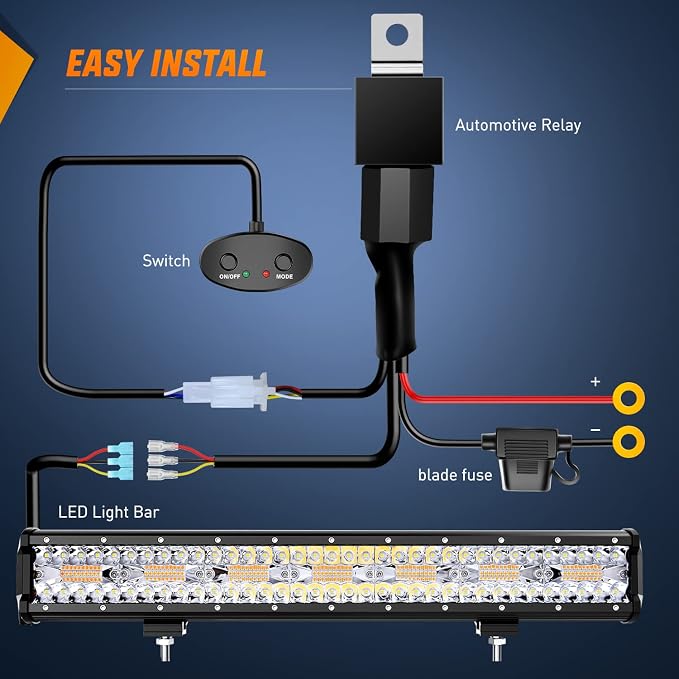Nilight 20Inch 420W LED Light Bar Spot Flood Amber White Strobe 6 Modes with Memory Function Off-Road Truck Car ATV SUV Cabin Boat with 16AWG Wiring Harness Kit-1 Lead