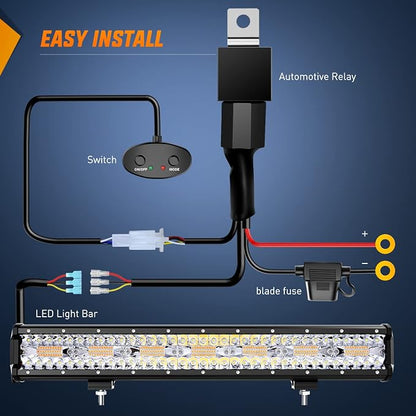 Nilight 20Inch 420W LED Light Bar Spot Flood Amber White Strobe 6 Modes with Memory Function Off-Road Truck Car ATV SUV Cabin Boat with 16AWG Wiring Harness Kit-1 Lead