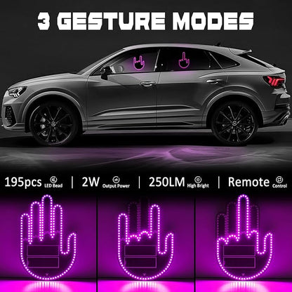 DIBMS Car Gesture Decorative Lights, Ambient Lighting, Rechargeable LED Gesture Lights for Car Road Rage LED Signs Calm Road Rage, Remote Control Triple Mode Fun Finger Lights (Pink)
