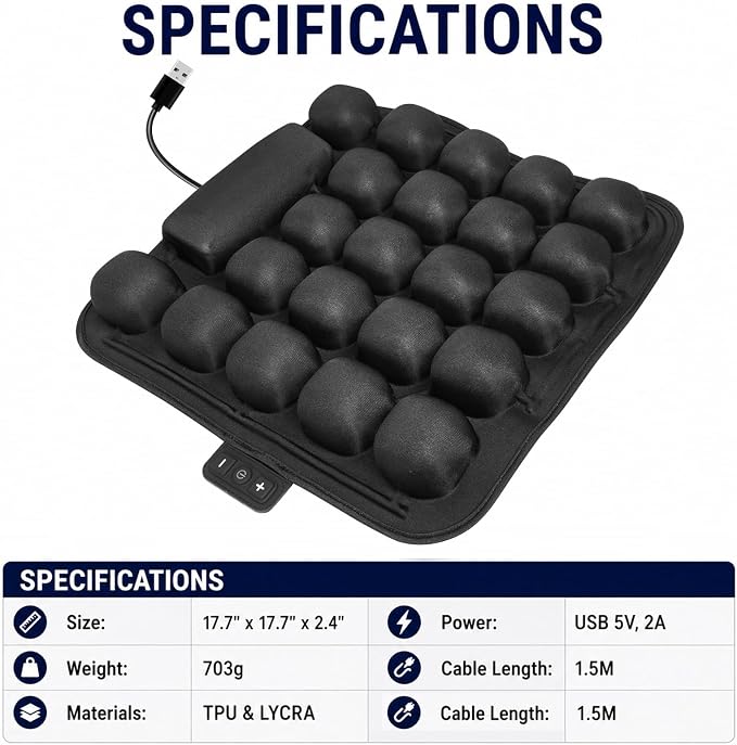 Alternating Air Wheelchair Cushion, Pressure Relief Seat Cushion with Air Cell Massage, USB Powered Breathable Cushion for Wheelchair, Office Chair, Long Sitting