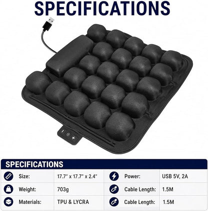 Alternating Air Wheelchair Cushion, Pressure Relief Seat Cushion with Air Cell Massage, USB Powered Breathable Cushion for Wheelchair, Office Chair, Long Sitting