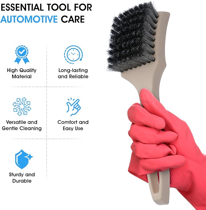 Nanoskin 8.5 Inch Heavy-Duty Tire Cleaning Brush - Ergonomic Steel Wire Scrub for Whitewall & Sidewall | Professional Auto Detailing Tool, Enhanced Grip for Automotive & Household Use