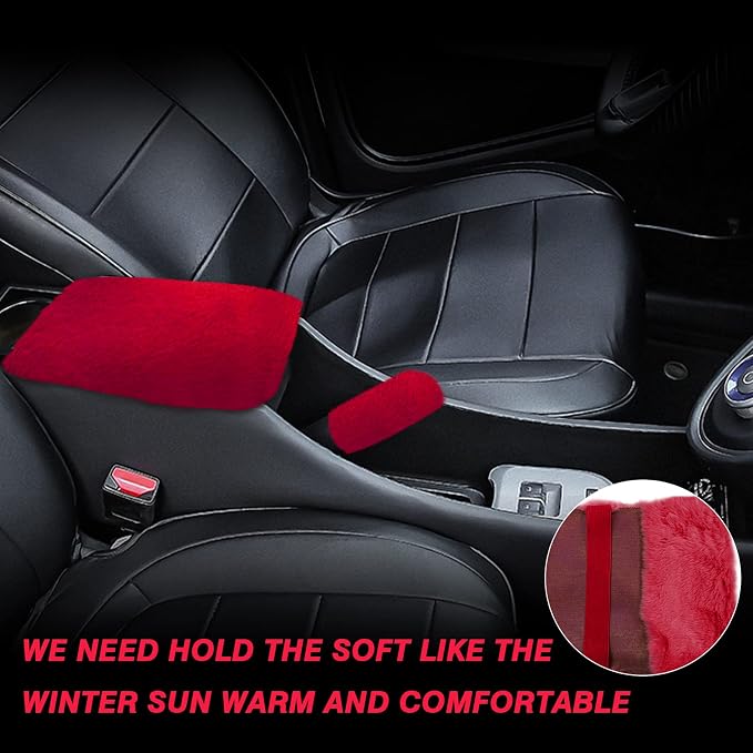 7PCS Set car Interior Aesthetic Accessories, Fluffy 15 inch Steering Wheel Cover, armrest pad, seat Belt Cover,Gear Shift Cover, Fit Girly car Accessories for Women.