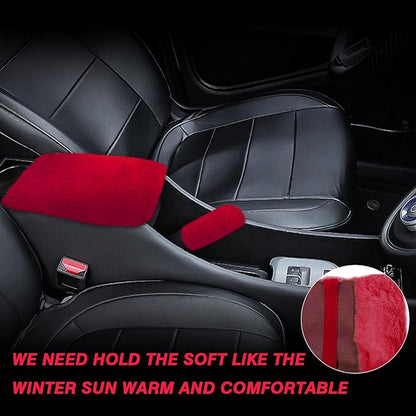 7PCS Set car Interior Aesthetic Accessories, Fluffy 15 inch Steering Wheel Cover, armrest pad, seat Belt Cover,Gear Shift Cover, Fit Girly car Accessories for Women.